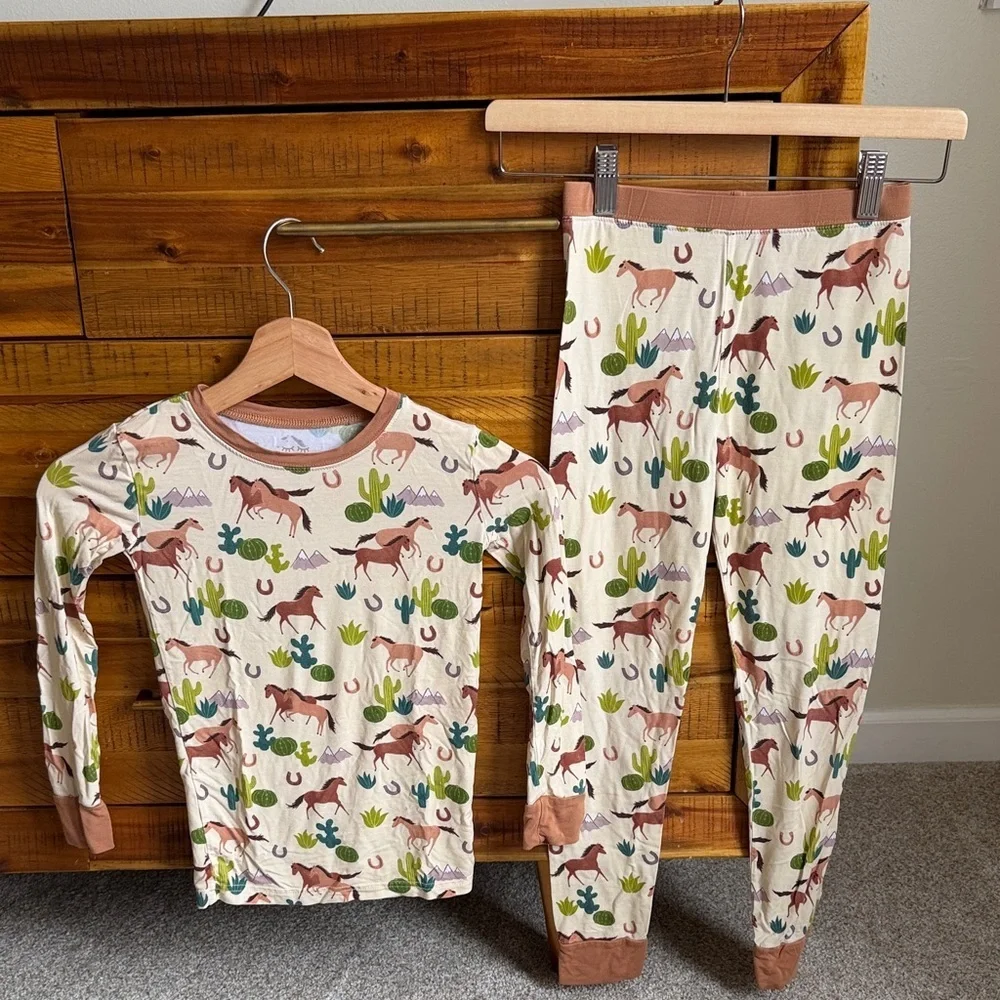 Little Sleepies Cream Horse & Cactus Pajama Set with Brown Trim